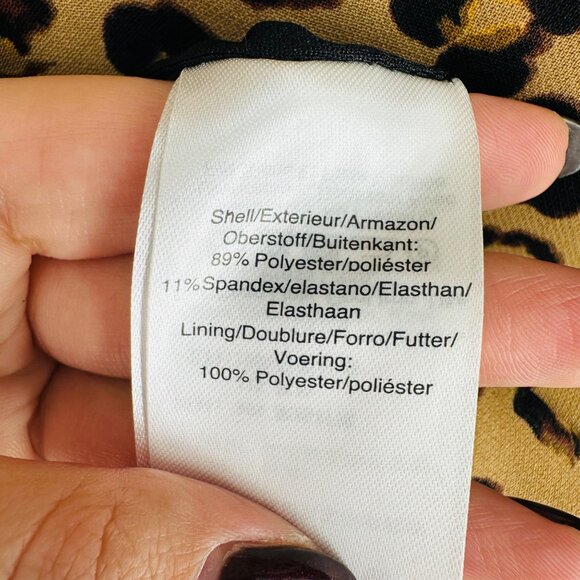 Donna Karan Womens Brown Tan Leopard Print Crew Neck Long Sleeve Zip Dress 12 - Picture 12 of 13